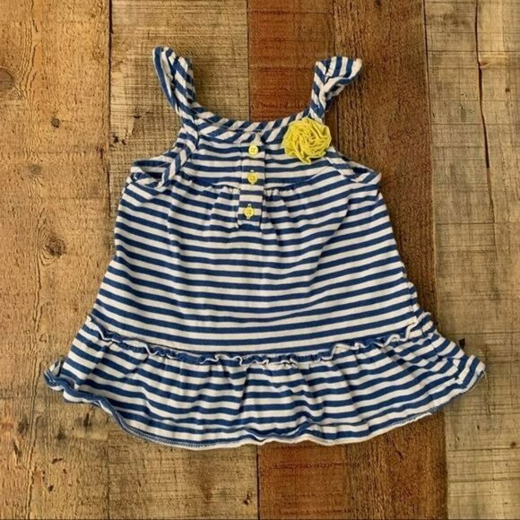 Carter’s little girls blue and white striped tank top with lime green flower -2T - Picture 1 of 6
